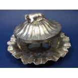 Good quality Victorian and cast silver butter dish, the gadroon lid mounted by a recumbent cow
