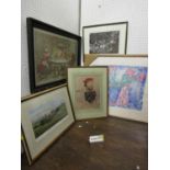 An interesting collection of pictures and prints including a reproduction early 19th century style
