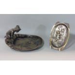 Silver plated study of a kneeling nude boy looking into a pond with a frog, inscribed 349 to base