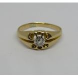 Yellow metal claw set diamond solitaire ring, the stone 0.25cts approx, size M/N, 4g