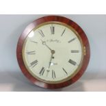 Flame mahogany case single fusee wall dial, the enamel dial with painted Roman Numerals inscribed