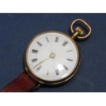Good quality vintage ladies 14ct nurses watch, the enamelled dial with Roman numerals, the engine