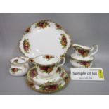 A collection of Royal Albert Old Country Roses pattern tea wares comprising cake plate, milk jug,