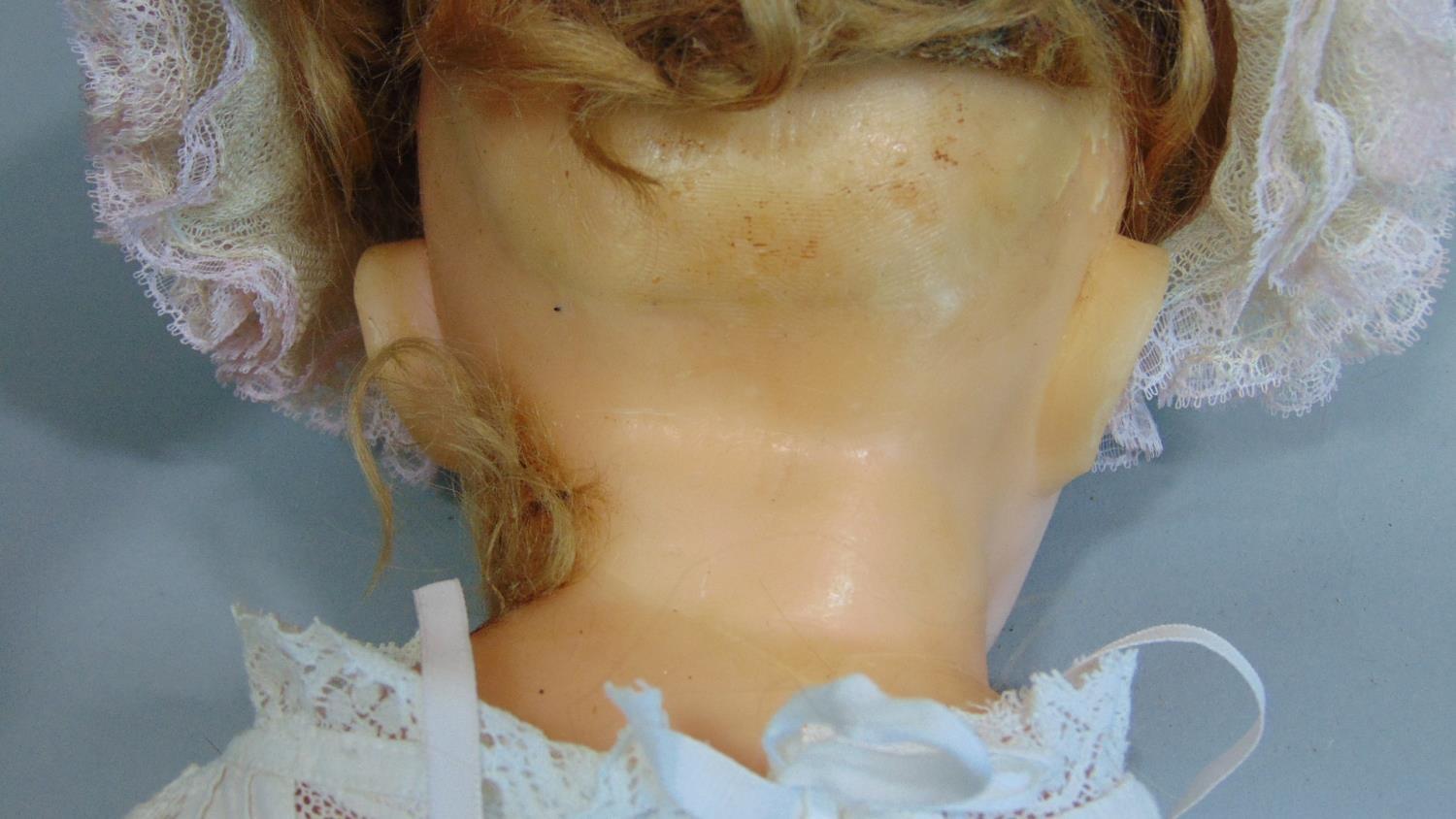 19th century wax over composition shoulder head doll with stuffed soft body and hollow wax lower - Image 5 of 5