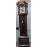 An oak longcase clock, the hood with swan neck pediment enclosing a broken arch dial, 27 cm, the
