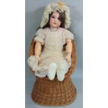 Early 20th century SFBJ bisque socket head doll, 82cm tall, feathered brows, brown eyes, open