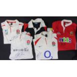 Collection of England Rugby shirts: 5 have been signed by Martin Johnson (England Captain 1999-2003)
