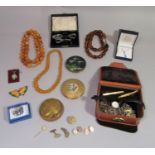 Mixed lot comprising a quantity of costume jewellery to include a cased silver Bath Aqua Glass