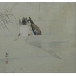 Late 19th/early 20th century Japanese school - Study of a swimming mallard half submerged in