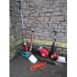 A Bosch 600-24ST electric hedge trimmer, Mitox Select 26B petrol driven leaf blower, Shindaiwa