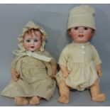 3 small German bisque head dolls with bent limb composition bodies including a Bahr & Proschild doll