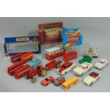 Small collection of unboxed Dinky model vehicles including Ford Anglia 155, Ford Mustang 161, Massey