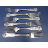 Collection of six various William IV and Victorian Kings Husk pattern table forks, various dates and