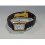 Vintage ladies Must De Cartier silver gilt tank dress watch, the square dial with textured detail