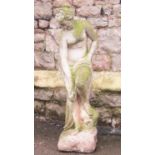 A weathered composition stone garden statue in the form of a classical maiden 90 cm high
