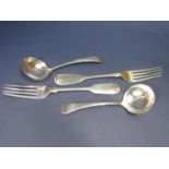 Pair of Victorian silver fiddle pattern table forks together with a further pair of silver Old