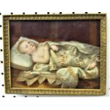 An early 19th century continental school - Miniature portrait of a recumbent baby in the 16th
