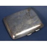 Good quality silver cigarette case engraved with a bird on a branch, maker HW Ltd, Birmingham