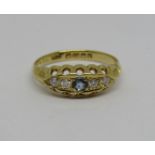 18ct blue topaz and diamond ring, size M/N, 2.4g