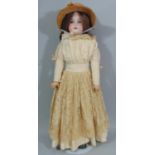 Early 20th century Armand Marseille doll with stand, mold 370 with bisque shoulder-head, kid body