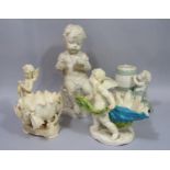 Two late 19th century Royal Worcester vases in the form of cherubs, one beside a barrel, the other