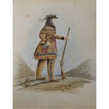 Mid 19th century watercolour (watermarked G. Yeeles 1823) European trapper in semi-native