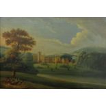 Mid 19th century British school - Study of Newstead Abbey, a large Gothic style country house and