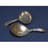 George III silver caddy spoon with engraved bright cut type decoration, maker possibly Joseph