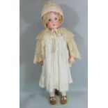 1920's Armand Marseille large doll with stand, mold 390 with bisque socket head and composition body