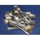 Large collection of various silver teaspoons to include rat tail examples, knopped spoons and a pair