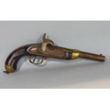 19th century continental percussion cap pistol, lock marked Bueras Freres a Leige with brass mounts,