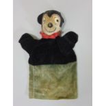 1930's Mickey Mouse puppet by Deans Rag Book with velveteen head and body, felt ears, moving