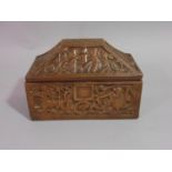 An Arts & Crafts copperized mediaeval style casket with removable lid and lined interior, 21 cm long
