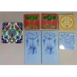 Collection of 19th century and later tiles to include a Kutahya Iznik type tile 20 x 20 cm, two