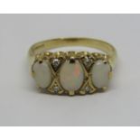 Vintage 9ct opal and diamond ring, size P, 3.2g
