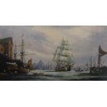 Ken Hammond (British B.1948) - A 19th century style busy Thames scene with three masted sailing