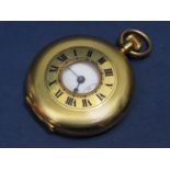 Good 15ct engine turned half hunter pocket watch, the case with glass recessed frame by cobalt
