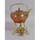 A WAS Benson copper and brass spirit kettle stand and burner