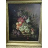 19th century manner - Still life with fruit, oil on board, unsigned, 47.5 x 39cm in moulded gilt