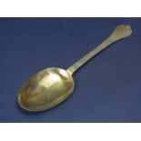 Good early silver gilt trefoil spoon, with pronged rat tail back, maker marks part worn, 19cm long