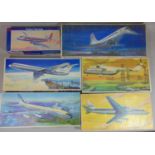 5 large German model aircraft kits, all un-started including models M1-6, DC-8, TU-144 (all in