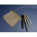 Silver plated and chain mail evening bag, vintage Parker Duofold fountain pen with 14k nib, Parker