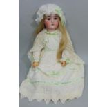 Early 20th century doll with socket bisque head by Simon & Halbig for Kammer & Rheinhardt, with