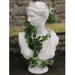 A life size plaster head and shoulder bust of a classical maiden 75 cm high