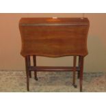 An inlaid Edwardian mahogany drop leaf Sutherland type tea table with satinwood crossbanding,