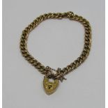 9ct curb link bracelet with textured finish and engraved heart padlock clasp, 9.4g