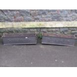 A pair of reclaimed cast iron drain water hoppers of rectangular form dated 1914, 79 cm long x 17 cm