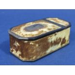 A Georgian snuff box of rectangular form with canted corners, pony skin panels, partially silver