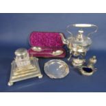 A good quality collection of silver plated items comprising a Walker & Hall spirit kettle and stand,