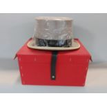 Grey top hat by Woodrow (Piccadilly, London) with box. Internal circumference 56cm